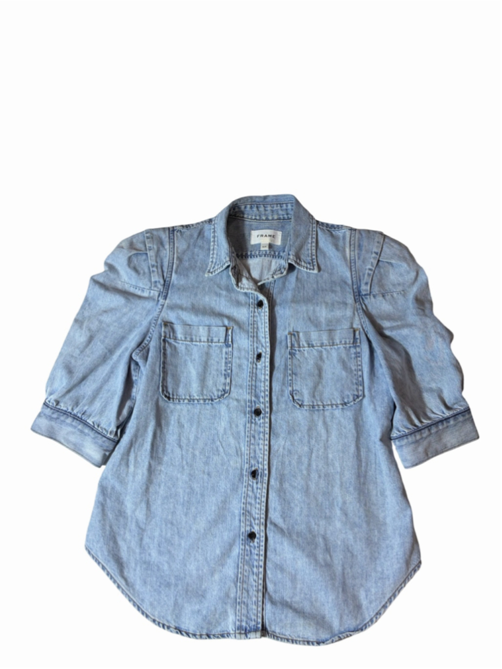 FRAME Denim Shirt Women’s Small Light Wash Button Up Made in USA